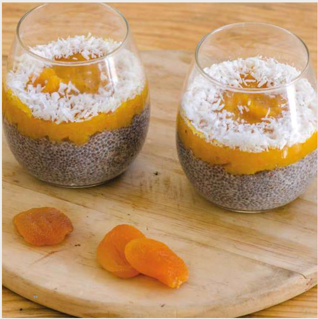 Pudim de chia com manga e coco, receita do livro de receitas do Karuh