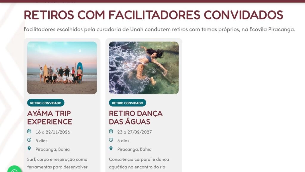 Retiros com facilitadores convidados na agenda do site de Unah
